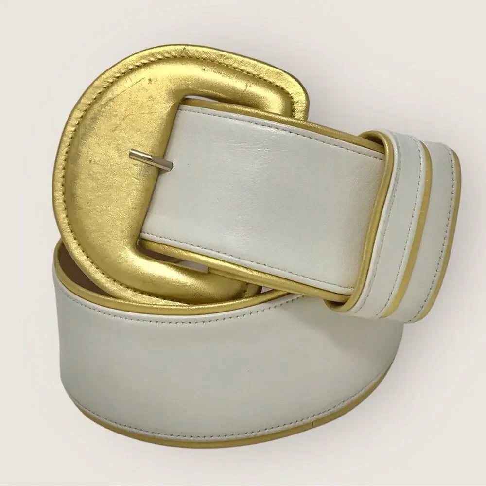 Anne Klein Leather Gold & Cream Belt Classic Wide Design